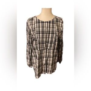 Loft  Black & White Plaid Blouse